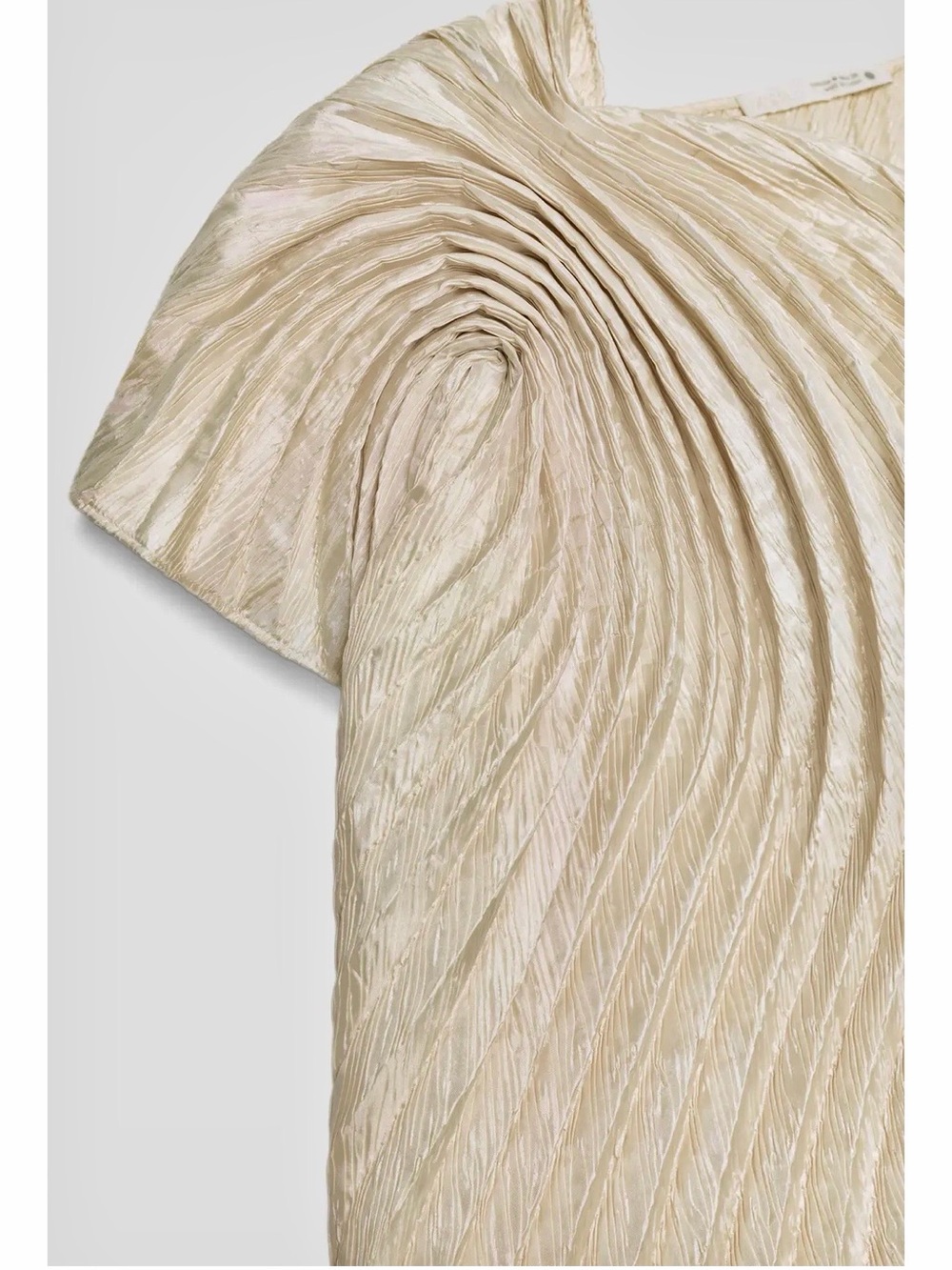 Zara NWT ZW COLLECTION luxurious Pleated Short Sleeve champagne cream formal Top - Picture 7 of 13